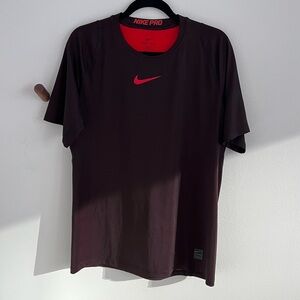Nike Pro Men's Black Red Dri-Fit Fitted Crewneck Athletic Workout T-shirt